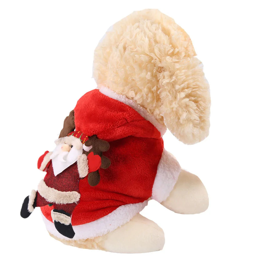 Christmas Pet Clothes for Dogs Xmas Santa Cat Costume Winter Warm Cat Coat Jacket Fleece Puppy Hoodies Kitten Small Dog Apparel