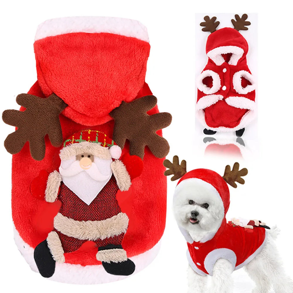 Christmas Pet Clothes for Dogs Xmas Santa Cat Costume Winter Warm Cat Coat Jacket Fleece Puppy Hoodies Kitten Small Dog Apparel