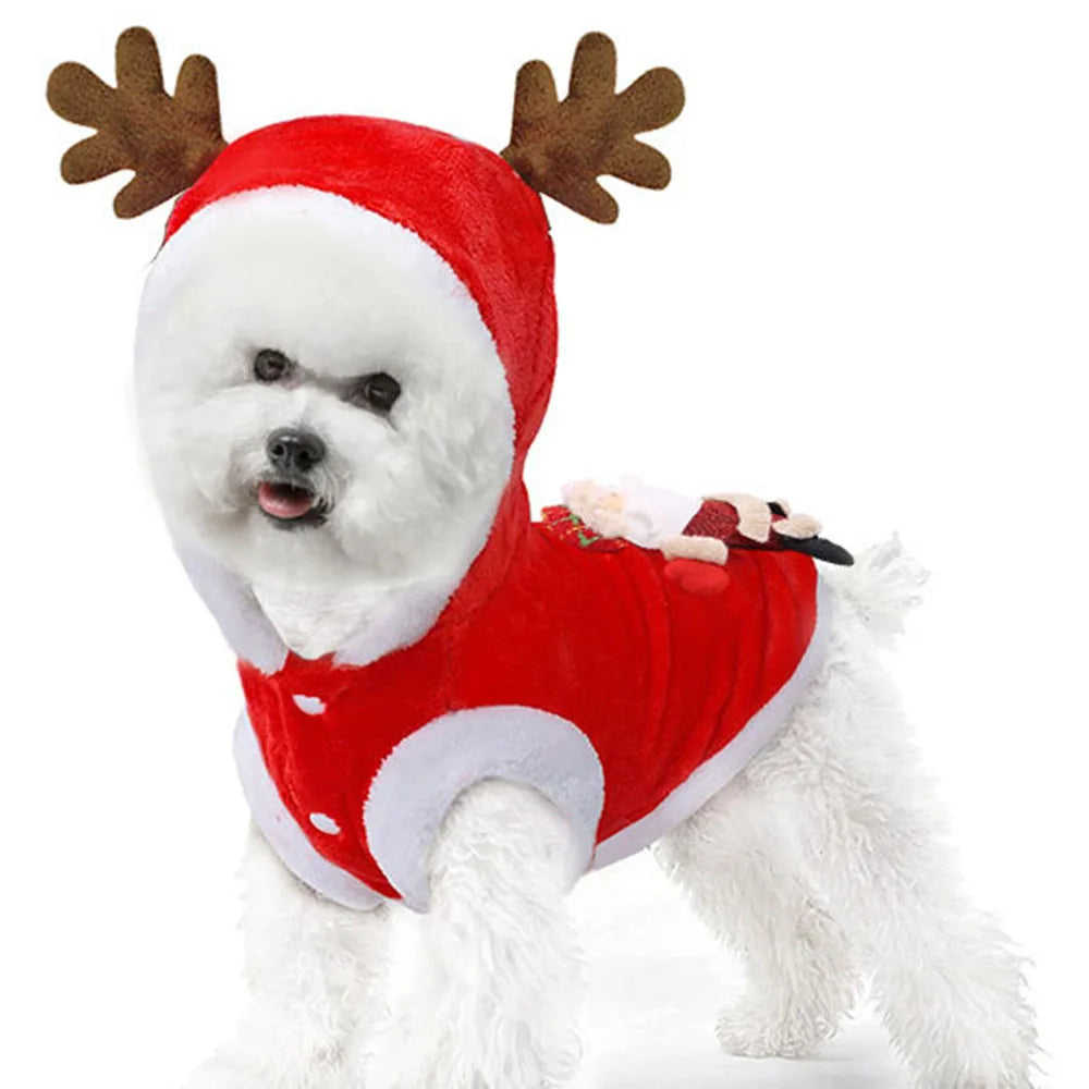 Christmas Pet Clothes for Dogs Xmas Santa Cat Costume Winter Warm Cat Coat Jacket Fleece Puppy Hoodies Kitten Small Dog Apparel