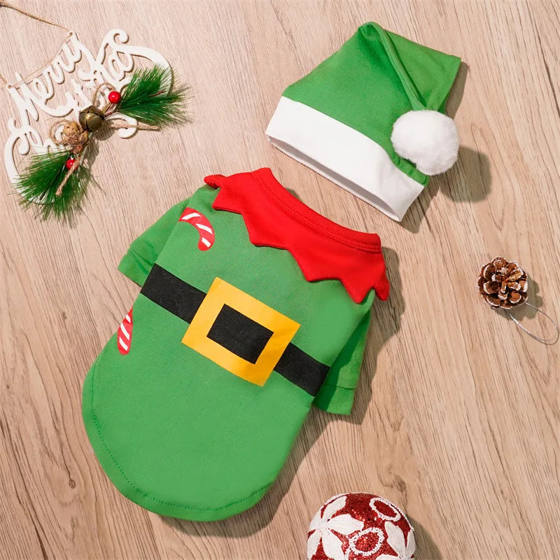 Christmas Pet Costume Christmas Elf Dog Costume Clothes Funny Cosplay Puppy Cat Xmas Costume Outfit Winter Hoodie Coat for Dogs