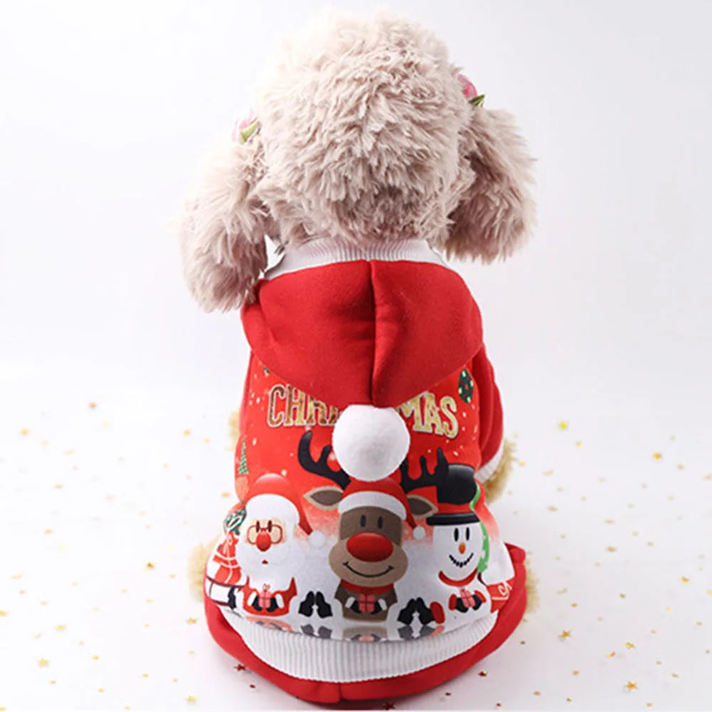 Christmas Pet Clothes for Dogs Xmas Santa Cat Costume Winter Warm Cat Coat Jacket Fleece Puppy Hoodies Kitten Small Dog Apparel
