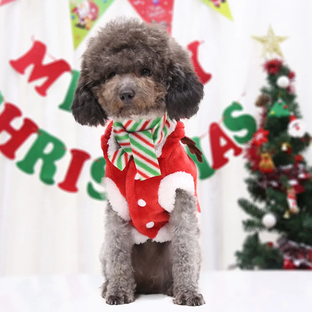 Christmas Pet Clothes for Dogs Xmas Santa Cat Costume Winter Warm Cat Coat Jacket Fleece Puppy Hoodies Kitten Small Dog Apparel