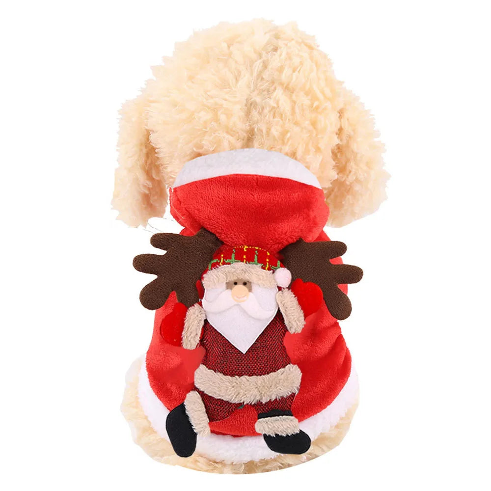 Christmas Pet Clothes for Dogs Xmas Santa Cat Costume Winter Warm Cat Coat Jacket Fleece Puppy Hoodies Kitten Small Dog Apparel