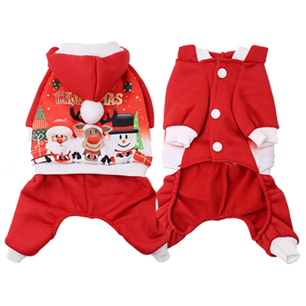Christmas Pet Clothes for Dogs Xmas Santa Cat Costume Winter Warm Cat Coat Jacket Fleece Puppy Hoodies Kitten Small Dog Apparel