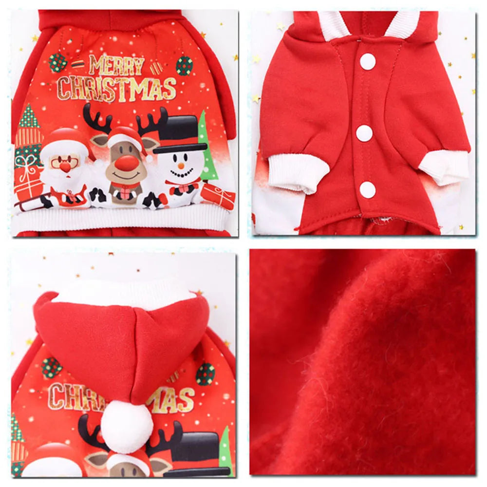 Christmas Pet Clothes for Dogs Xmas Santa Cat Costume Winter Warm Cat Coat Jacket Fleece Puppy Hoodies Kitten Small Dog Apparel