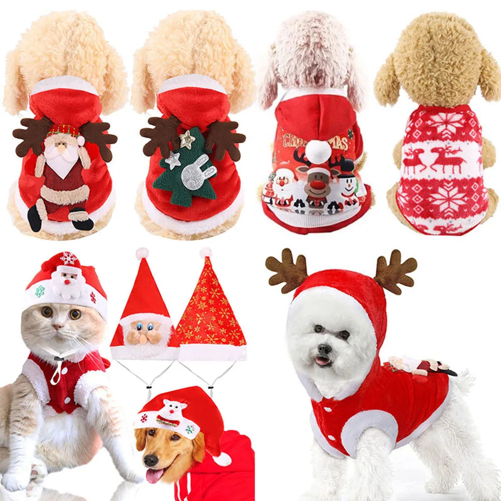 Christmas Pet Clothes for Dogs Xmas Santa Cat Costume Winter Warm Cat Coat Jacket Fleece Puppy Hoodies Kitten Small Dog Apparel