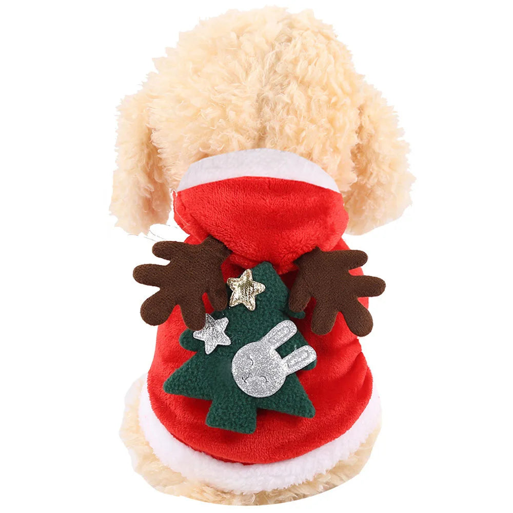 Christmas Pet Clothes for Dogs Xmas Santa Cat Costume Winter Warm Cat Coat Jacket Fleece Puppy Hoodies Kitten Small Dog Apparel