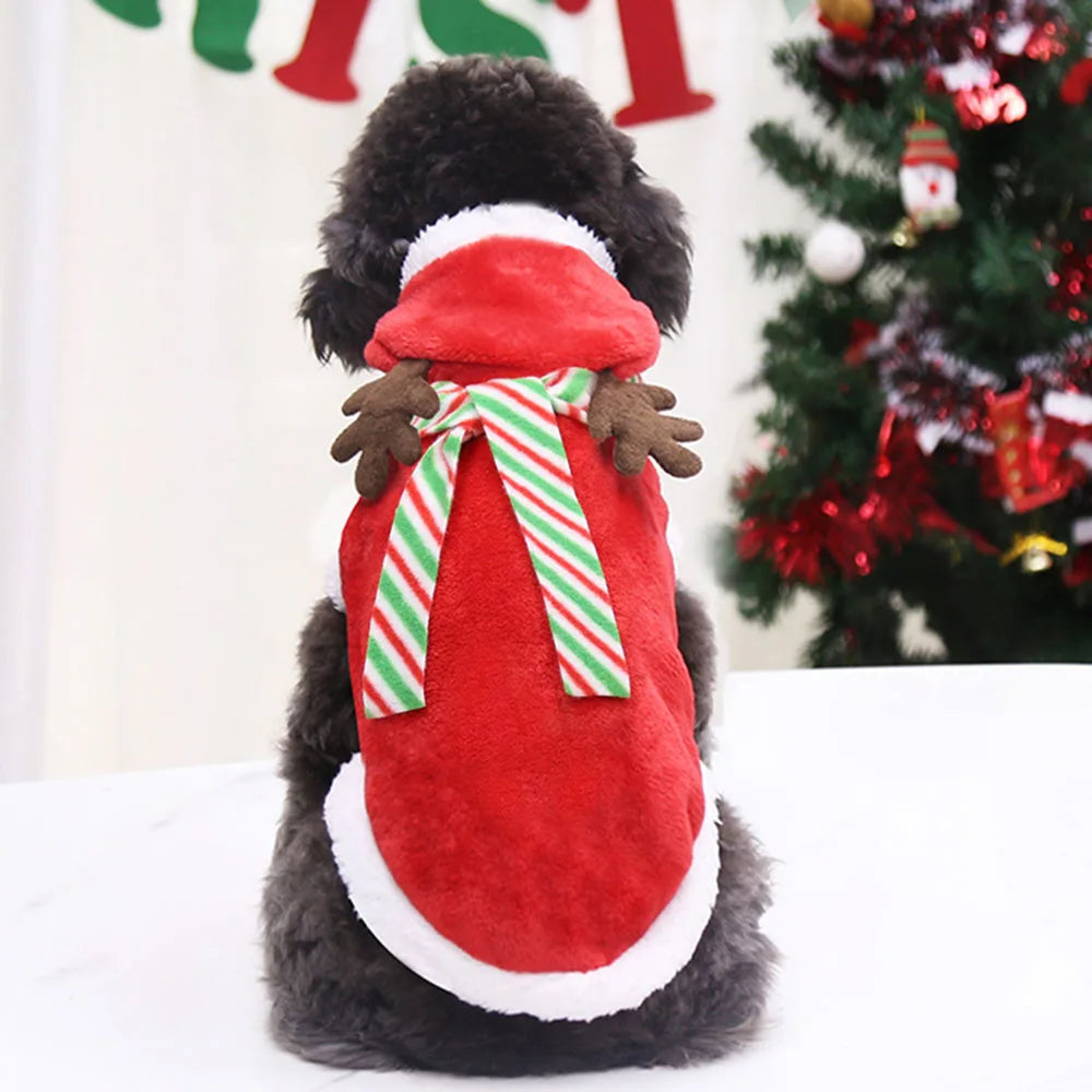 Christmas Pet Clothes for Dogs Xmas Santa Cat Costume Winter Warm Cat Coat Jacket Fleece Puppy Hoodies Kitten Small Dog Apparel
