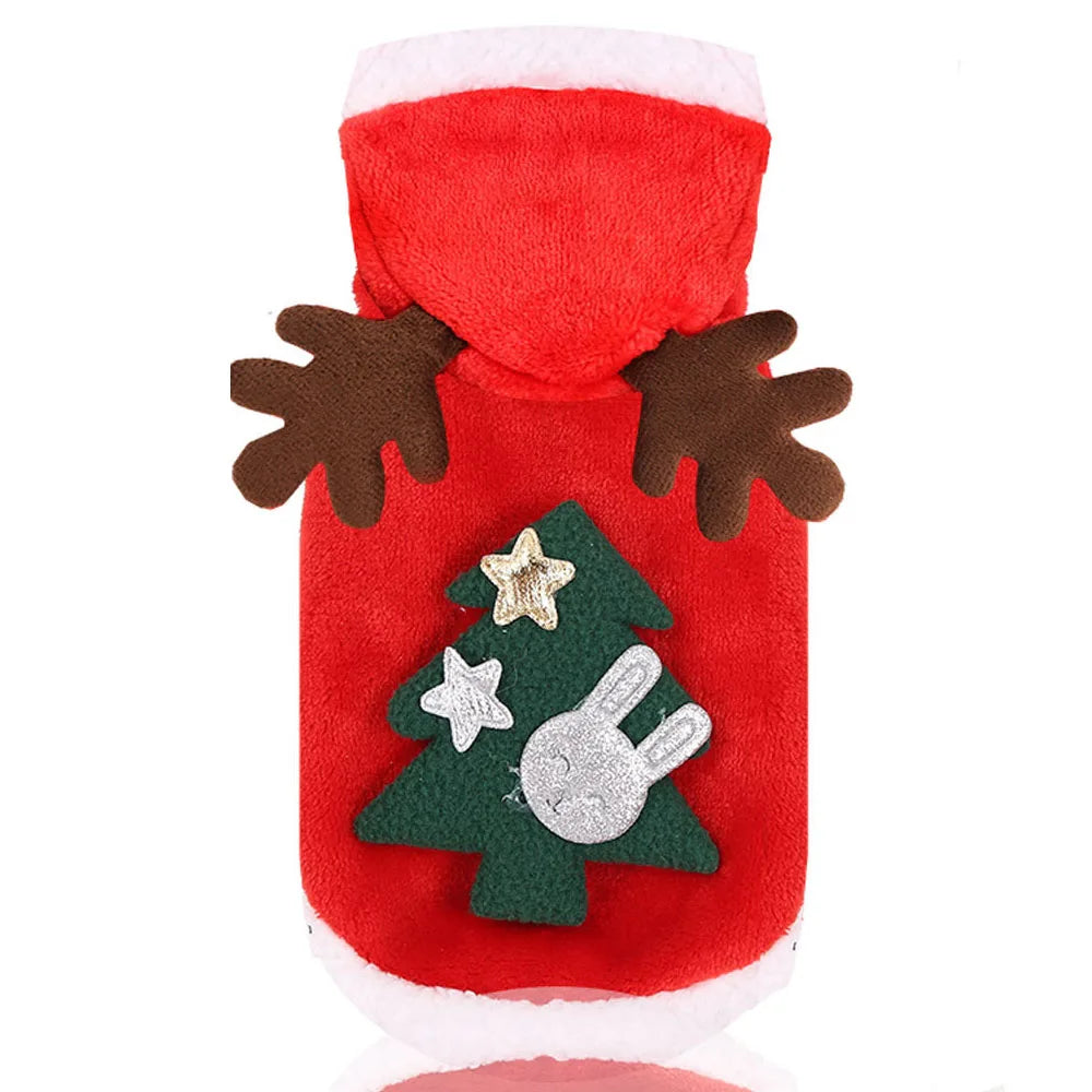 Christmas Pet Clothes for Dogs Xmas Santa Cat Costume Winter Warm Cat Coat Jacket Fleece Puppy Hoodies Kitten Small Dog Apparel