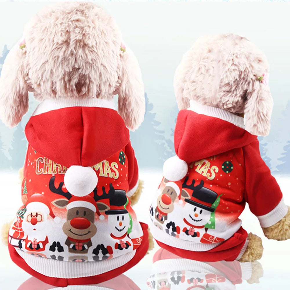 Christmas Pet Clothes for Dogs Xmas Santa Cat Costume Winter Warm Cat Coat Jacket Fleece Puppy Hoodies Kitten Small Dog Apparel