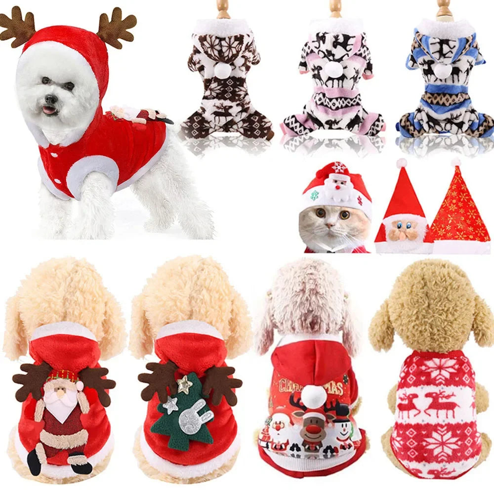 Christmas Pet Clothes for Dogs Xmas Santa Cat Costume Winter Warm Cat Coat Jacket Fleece Puppy Hoodies Kitten Small Dog Apparel