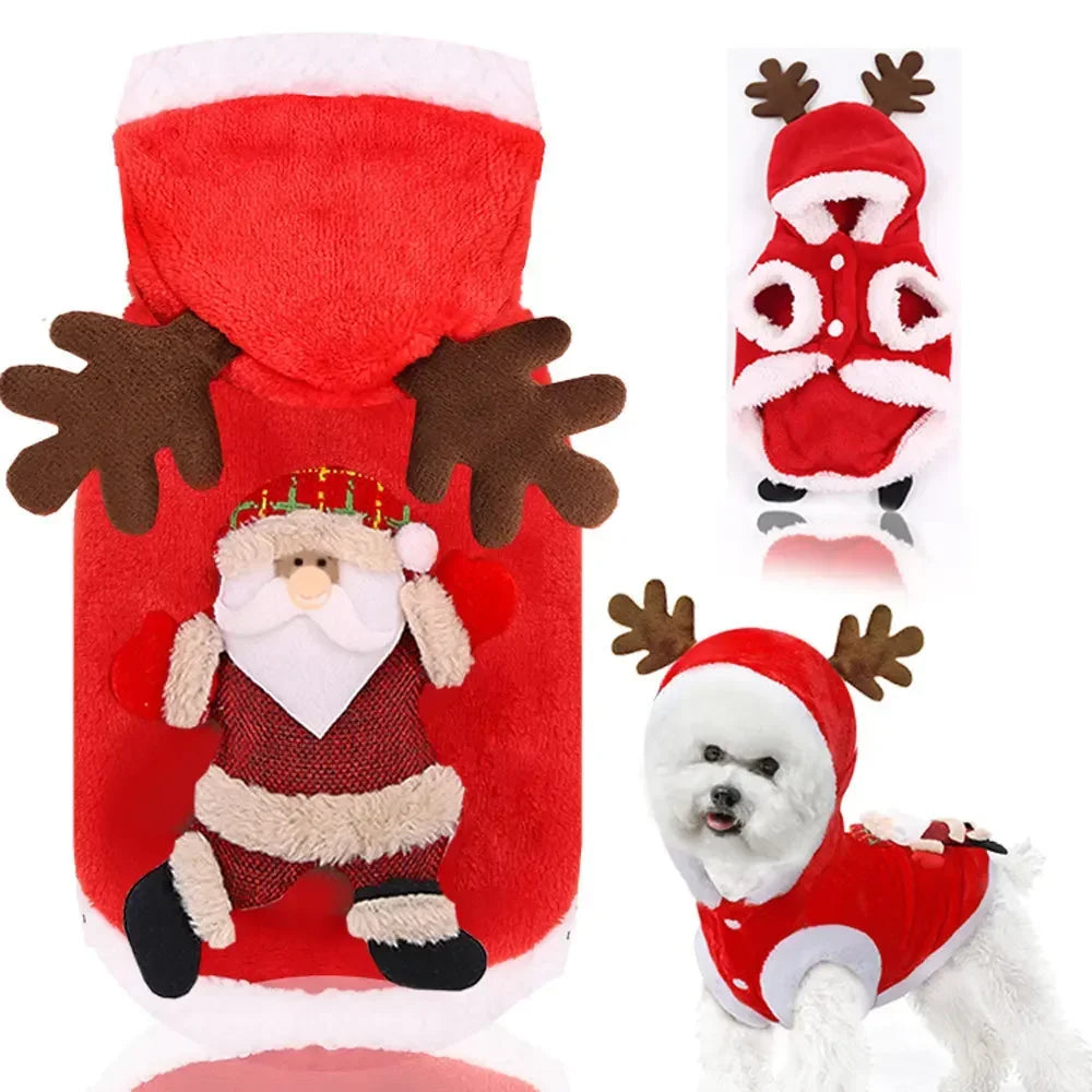 Christmas Dog Clothes Santa Costume for Puppy Chihuahua Yorkshire Pet Cat Clothing Jacket Coat Winter Warm Flannel Hoodies