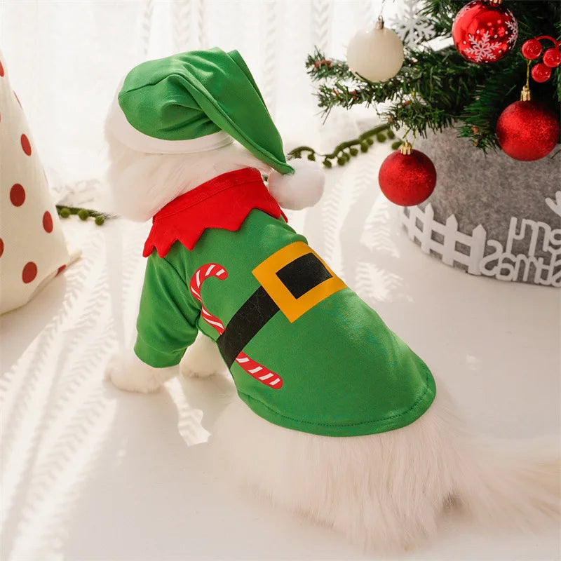 Christmas Pet Costume Christmas Elf Dog Costume Clothes Funny Cosplay Puppy Cat Xmas Costume Outfit Winter Hoodie Coat for Dogs