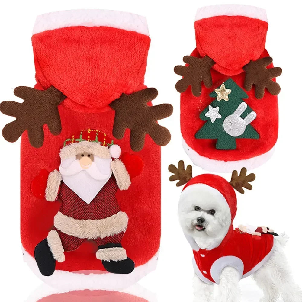 Christmas Dog Clothes Santa Costume for Puppy Chihuahua Yorkshire Pet Cat Clothing Jacket Coat Winter Warm Flannel Hoodies
